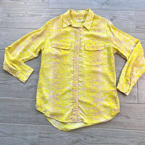 Equipment Womens Yellow Snake Print Silk Long Sleeves Button Up Shirt Size Small - Picture 1 of 10